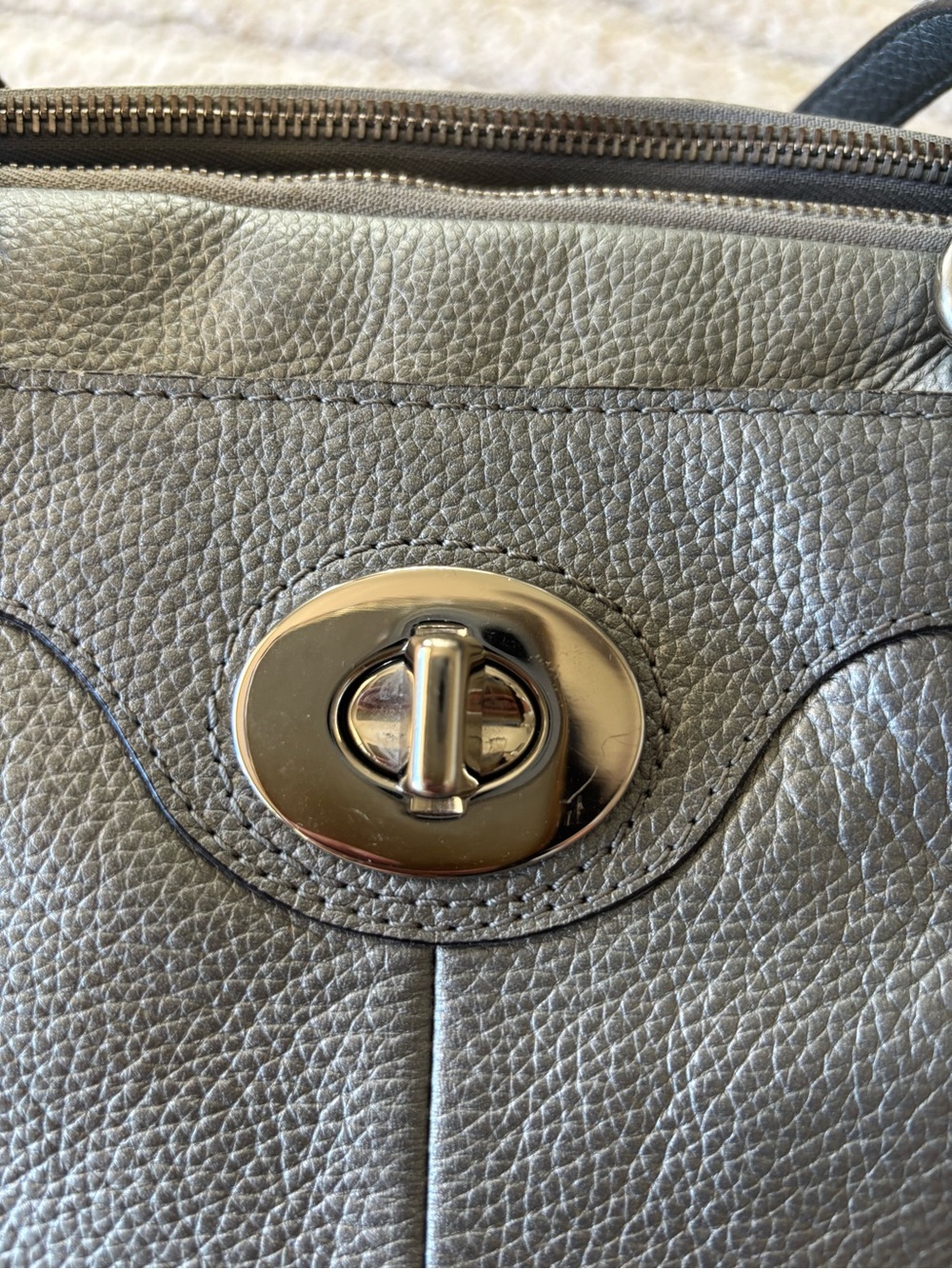 Coach Pebbled Leather Turnlock Shoulder Bag in Metallic Gray - Picture 13 of 13